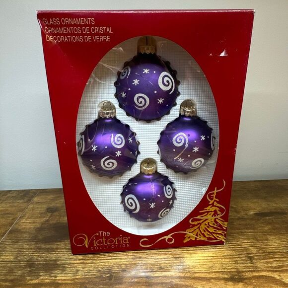 Vintage Rauch The Victoria Collection Purple 4 Glass Ornaments Swirl - Picture 1 of 9